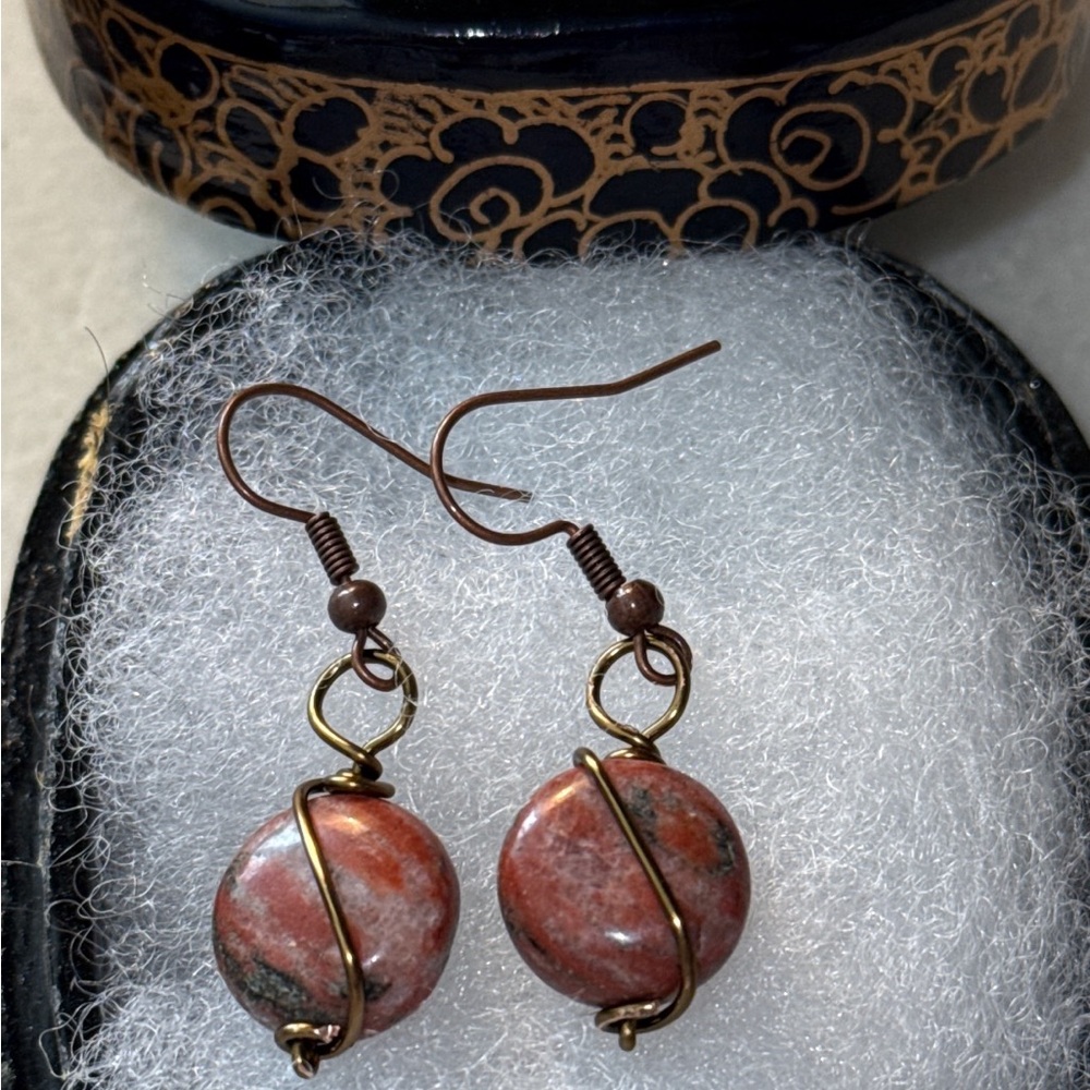 Handmade Jasper wire wrapped earrings